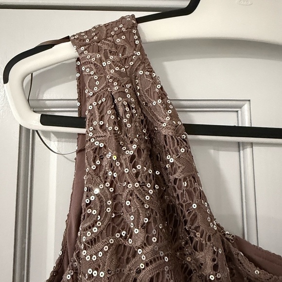 Alex Evenings One-Shoulder Sequin Lace Gown in Mocha - Picture 8 of 12